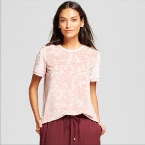 a new day velour floral embossed tee EUC